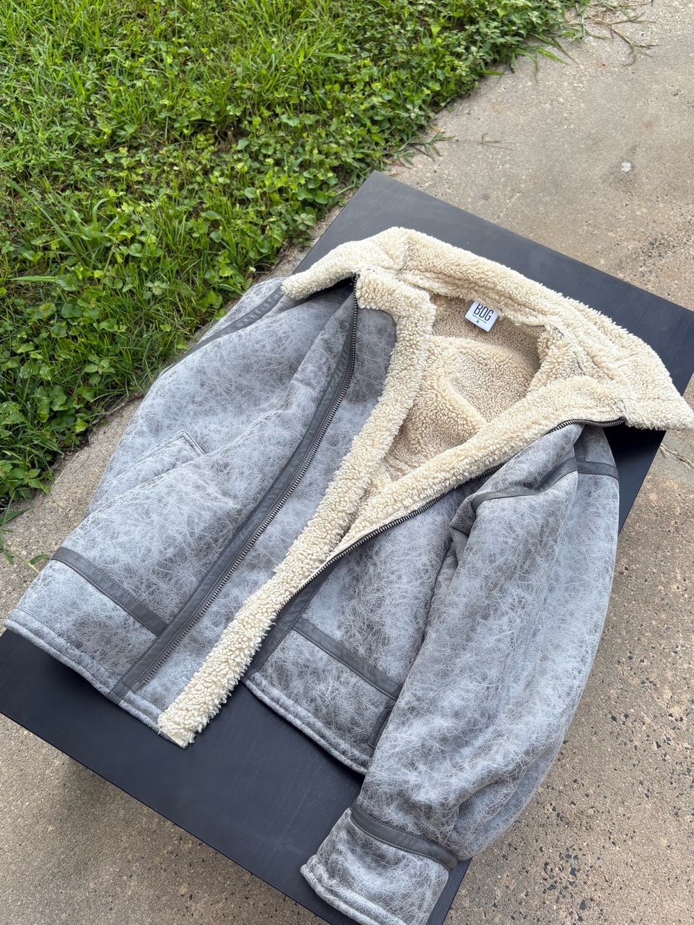 Urban Outfitters Gray Faux-Suede Sherpa-Lined Jacket